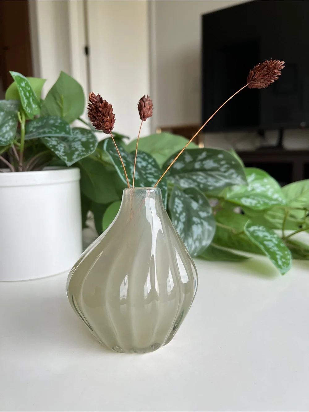 Neutral Blown Glass Vase Small Asymmetrical